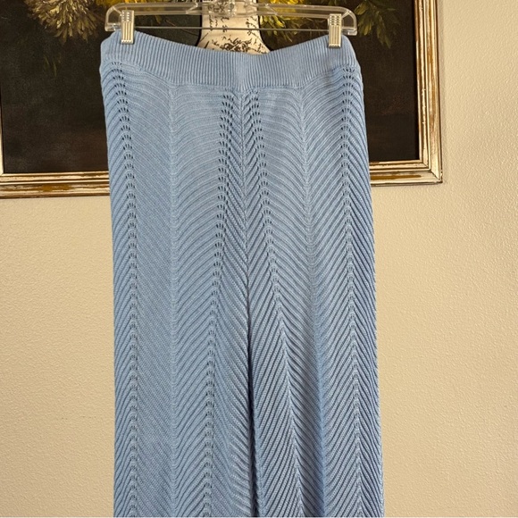 Vici Womens Boho Light Blue Chevron Knit Wide Leg Scallop Hem Pants Size XL - Picture 2 of 6